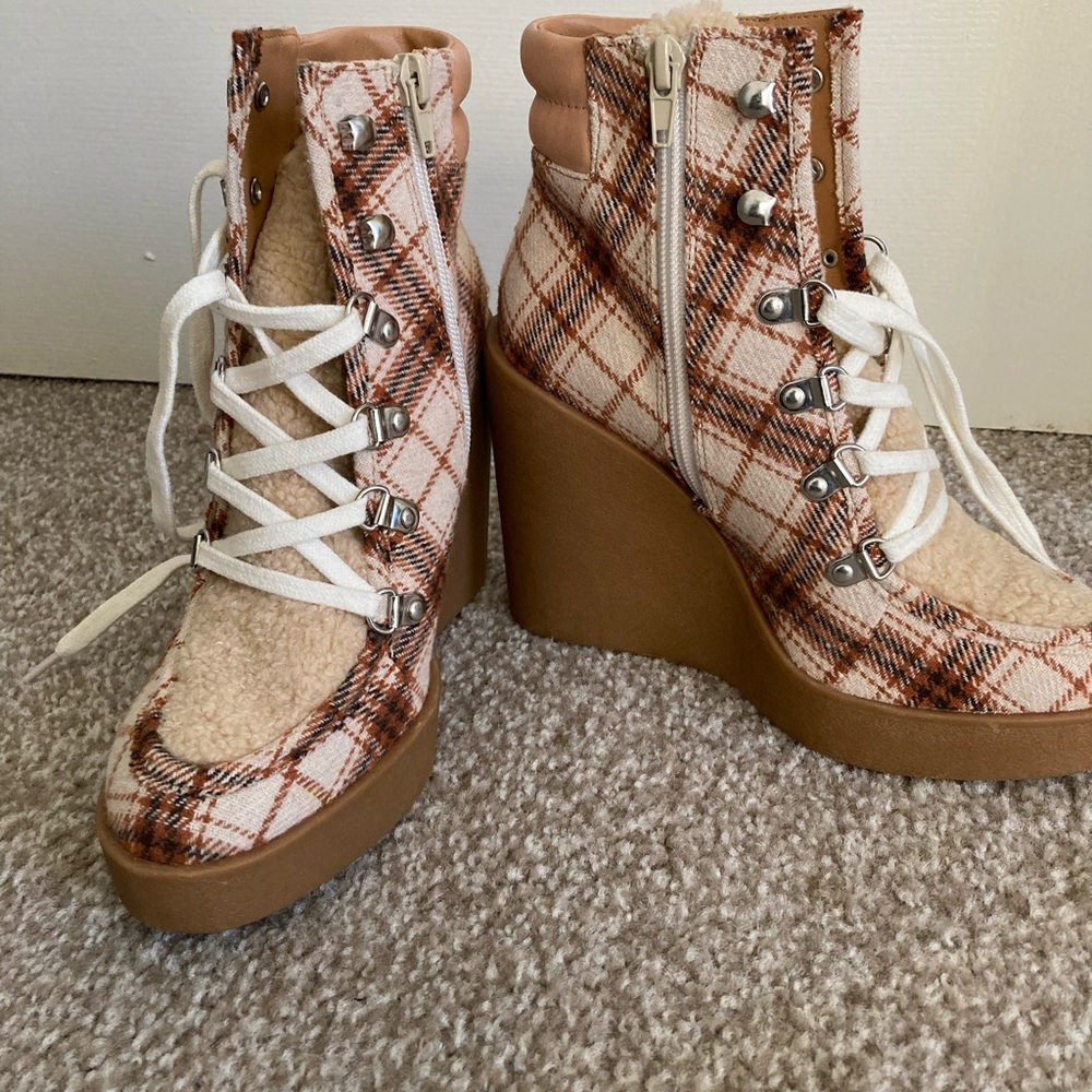 Jessica Simpson Plaid Wedge Boots